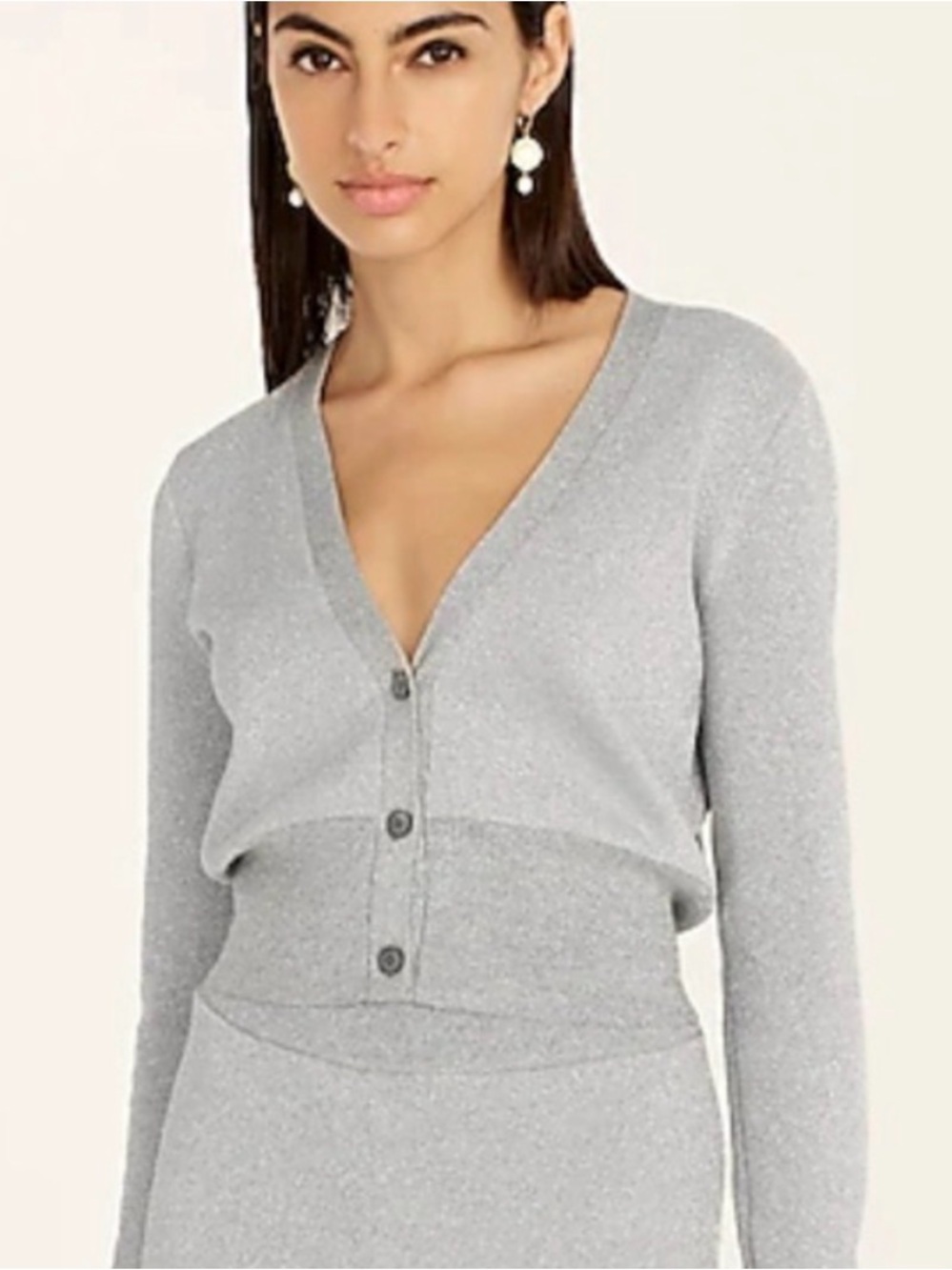 NWT J. Crew Silver Sparkle V-Neck Cardigan Sweater